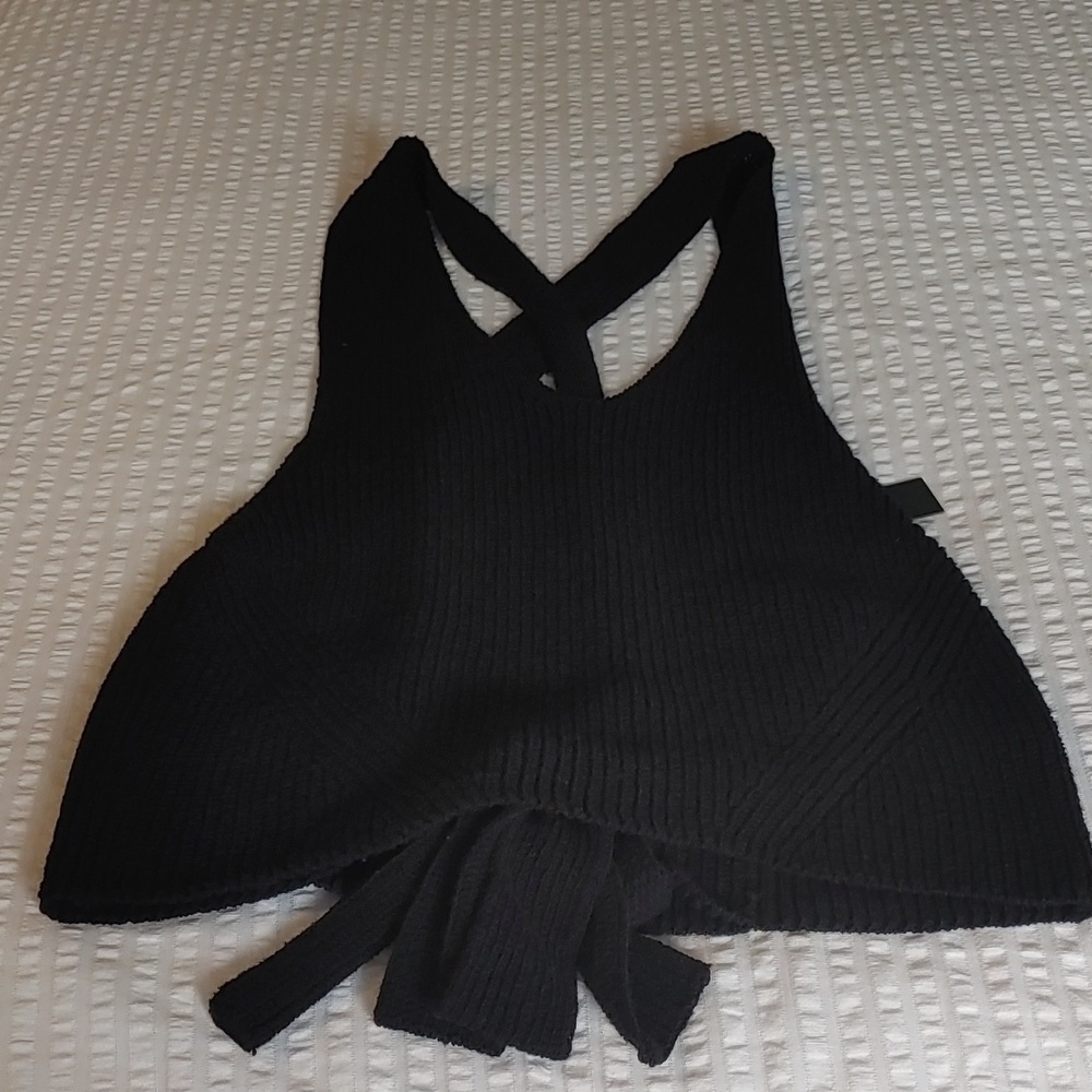 NWT House Of Harlow 1960 Black Ribbed Knit Halter Top Size Large
